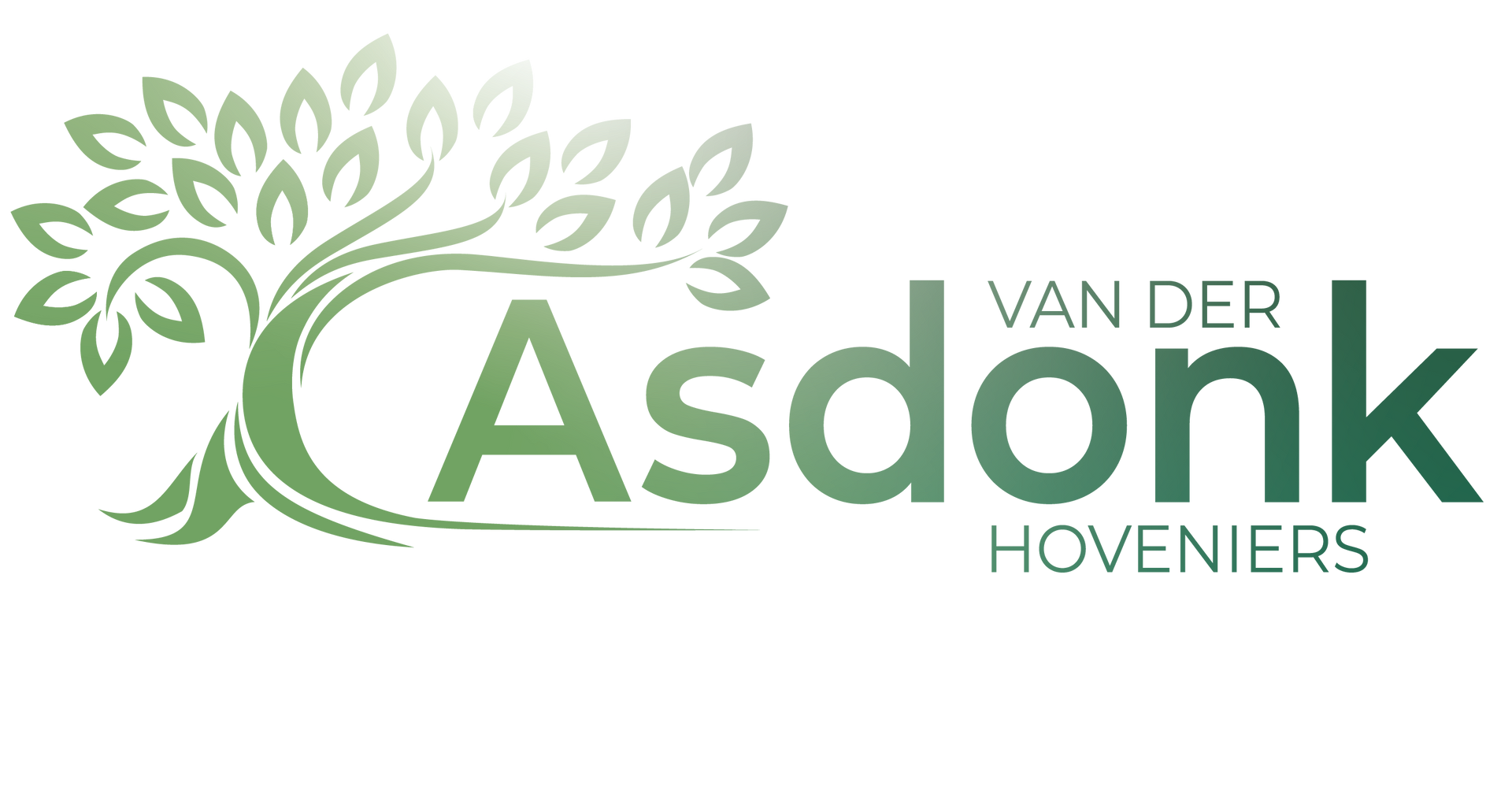 Een logo voor een bedrijf genaamd van der asdonk hoveniers met een boom in het midden.