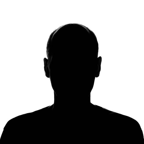 A silhouette of a man 's head without a face on a white background.