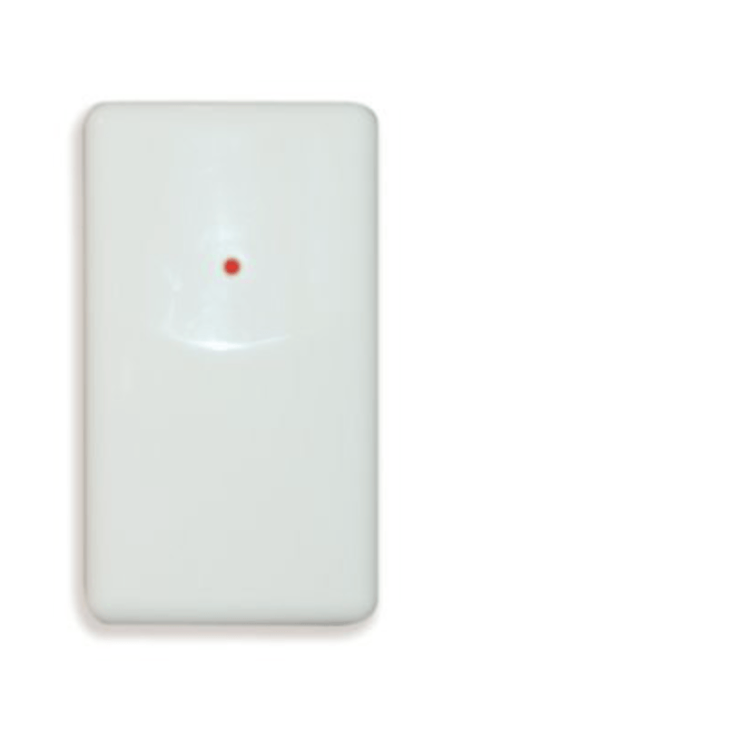 White rectangular device with a red light in the center.