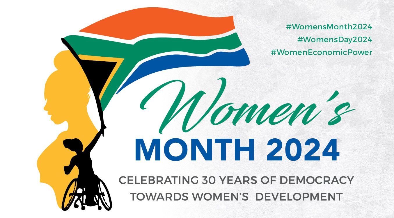 A poster for women 's month 2024 celebrating 30 years of democracy towards women 's development