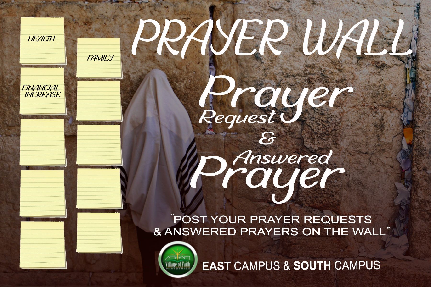 A poster that says prayer wall prayer request and answered prayer