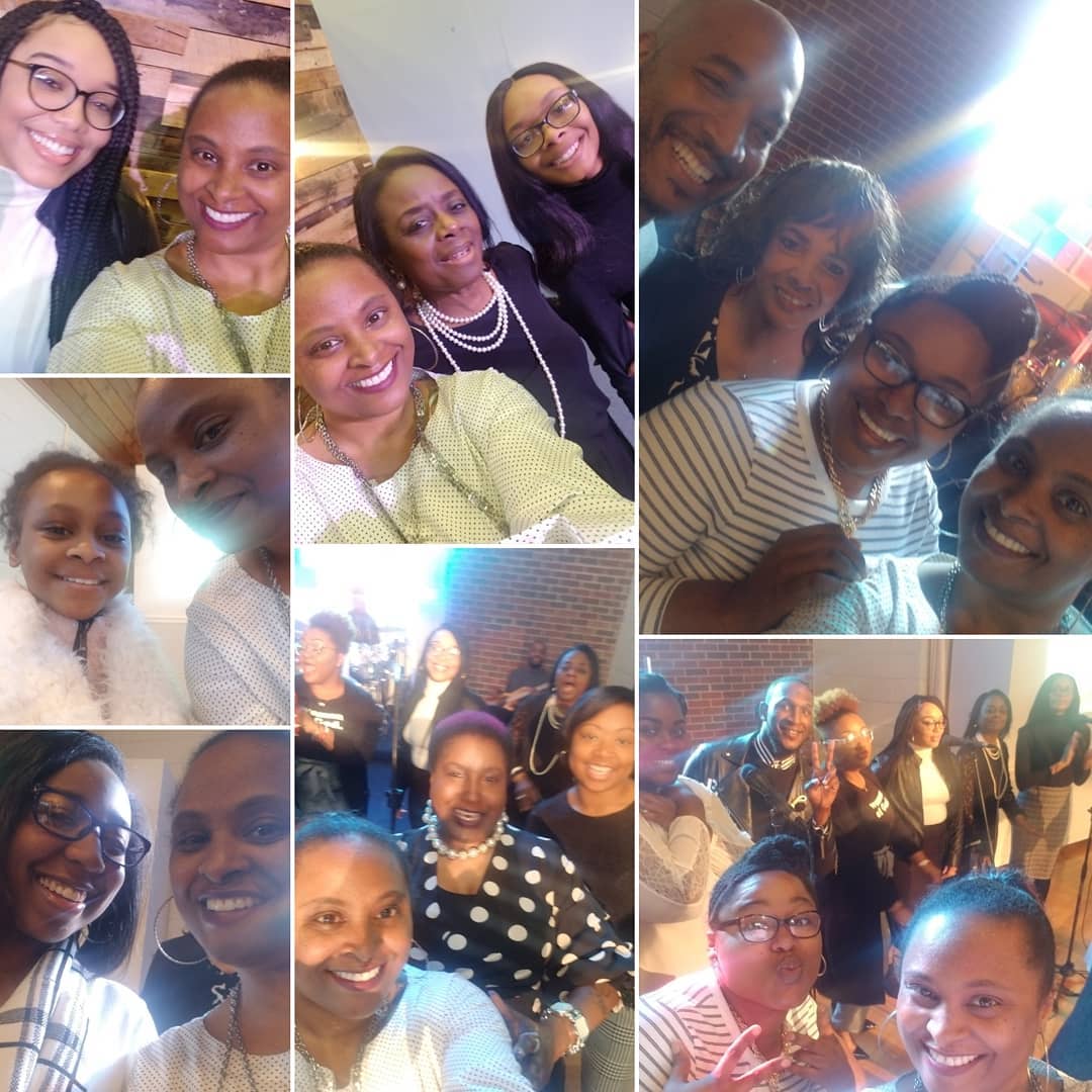 A collage of people smiling and posing for a picture