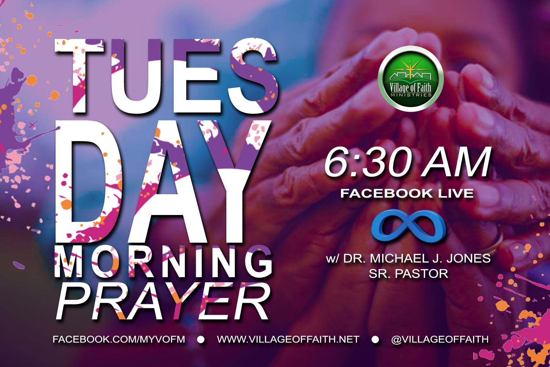A poster for tuesday morning prayer on facebook live