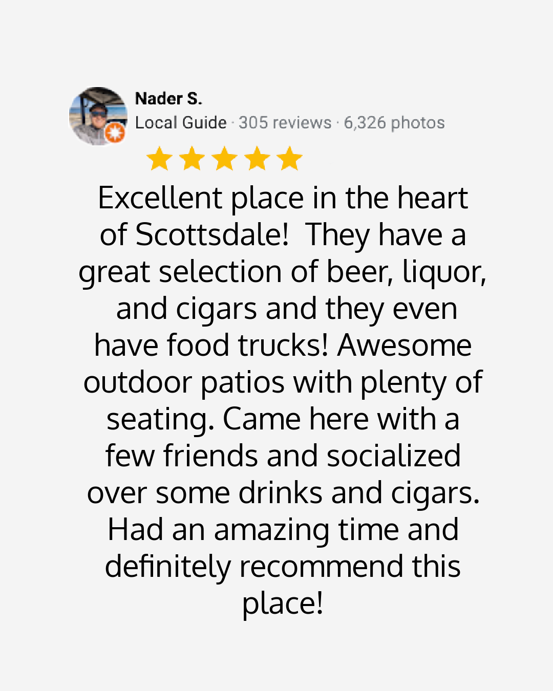 Trevor's liquor store Google review testimonial