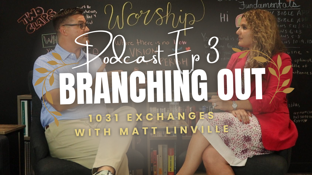 Christina and 1031 exchange expert Matt Linville sit together during the Branching Out podcast