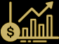 a gold icon of a graph with a dollar sign and an arrow .