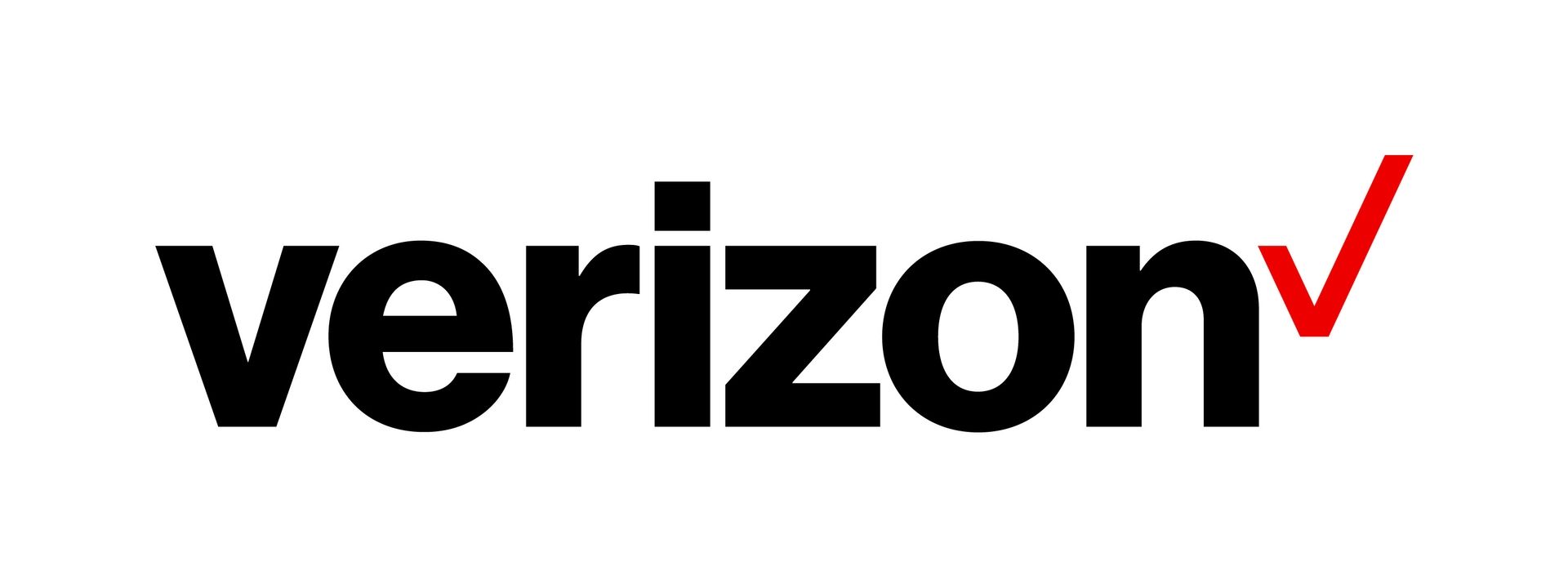 The verizon logo is black and red with a red arrow pointing to the right.