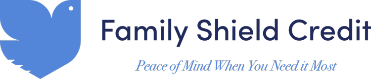 A logo for family shield credit with a bird on it
