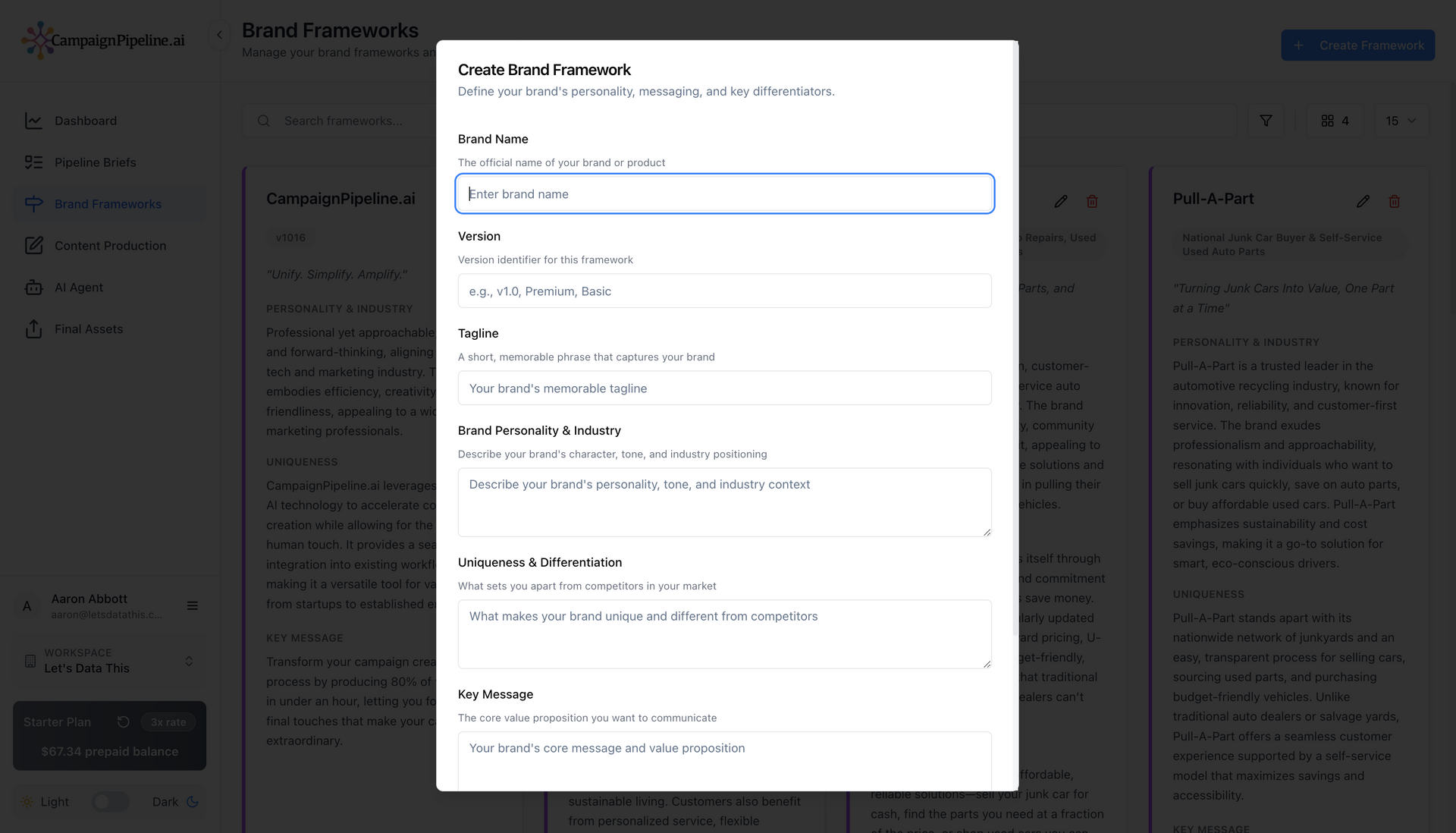 A screenshot of a website that says brand frameworks