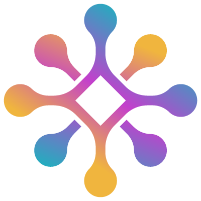 A colorful logo with a diamond in the middle