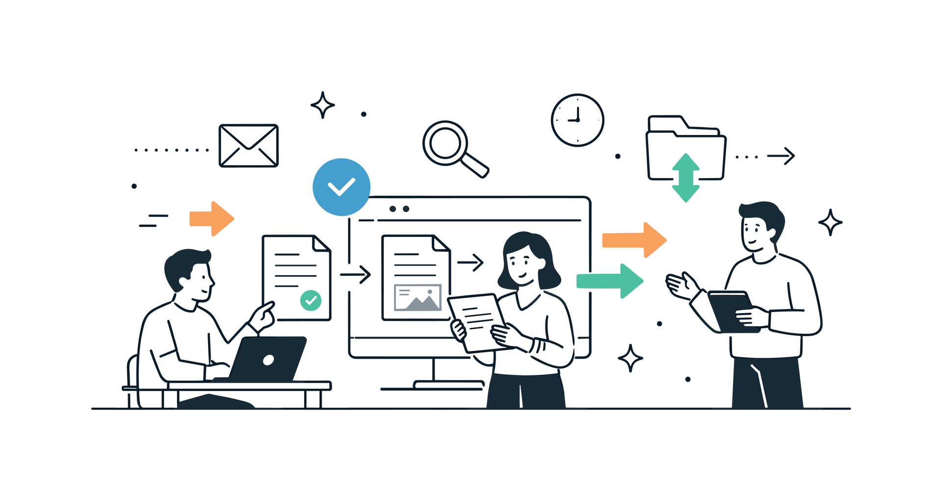 A rocket is flying through the air next to a piece of paper with a check mark on it.