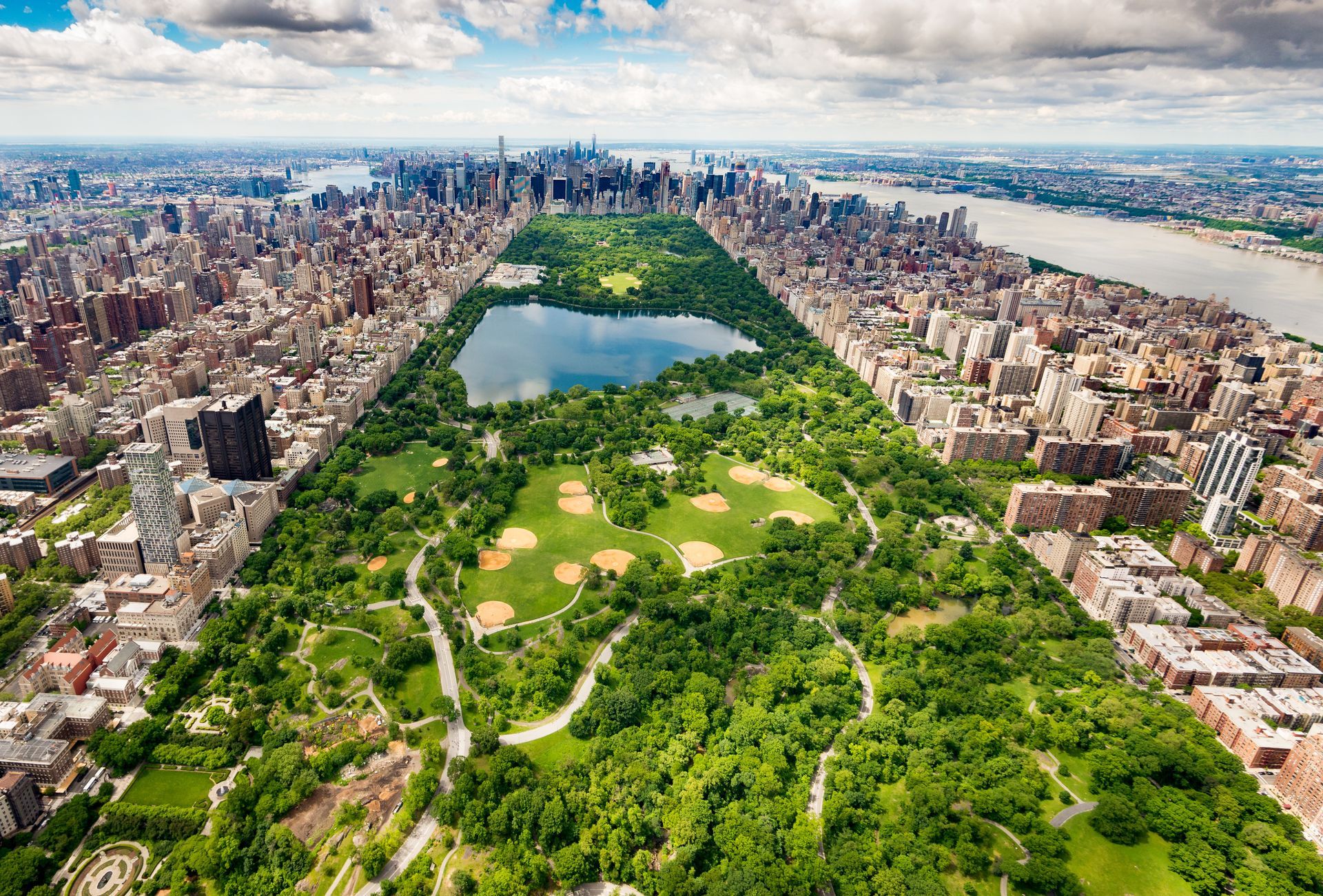 An aerial view of central park in new york city.