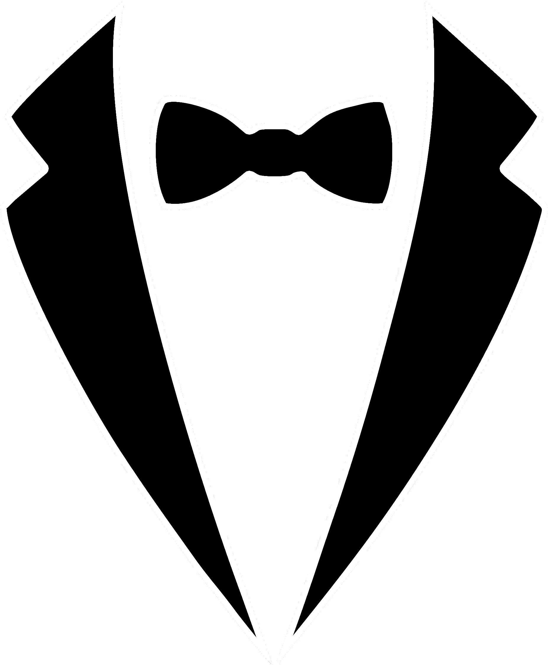 Black tuxedo jacket with bow tie.