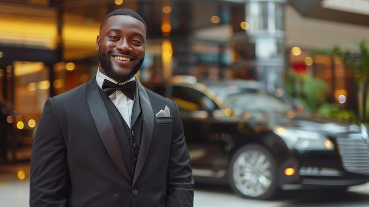 Hand opening car door. Blue car, sunny day.