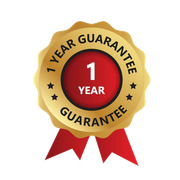 A 1 year guarantee seal with a red ribbon