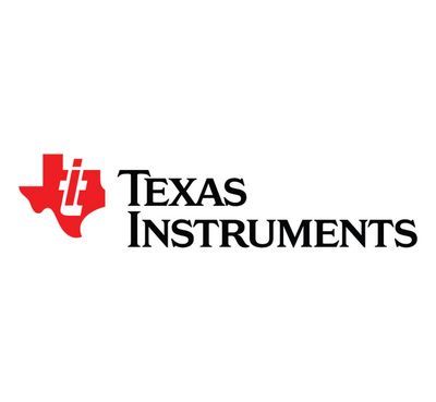 Texas Instruments logo with red Texas outline and black text on white background