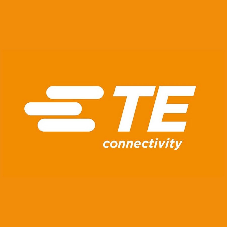 TE Connectivity logo in white on an orange background