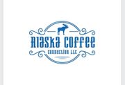 Blue logo with a moose silhouette, decorative flourishes, and the text "Alaska Coffee Connection LLC."