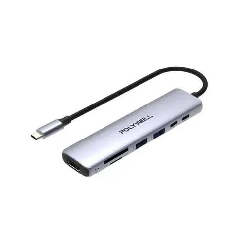 【POLYLWELL】Type-C七合一集線器 HUB 100W PD快充 5G HDMI SD TF