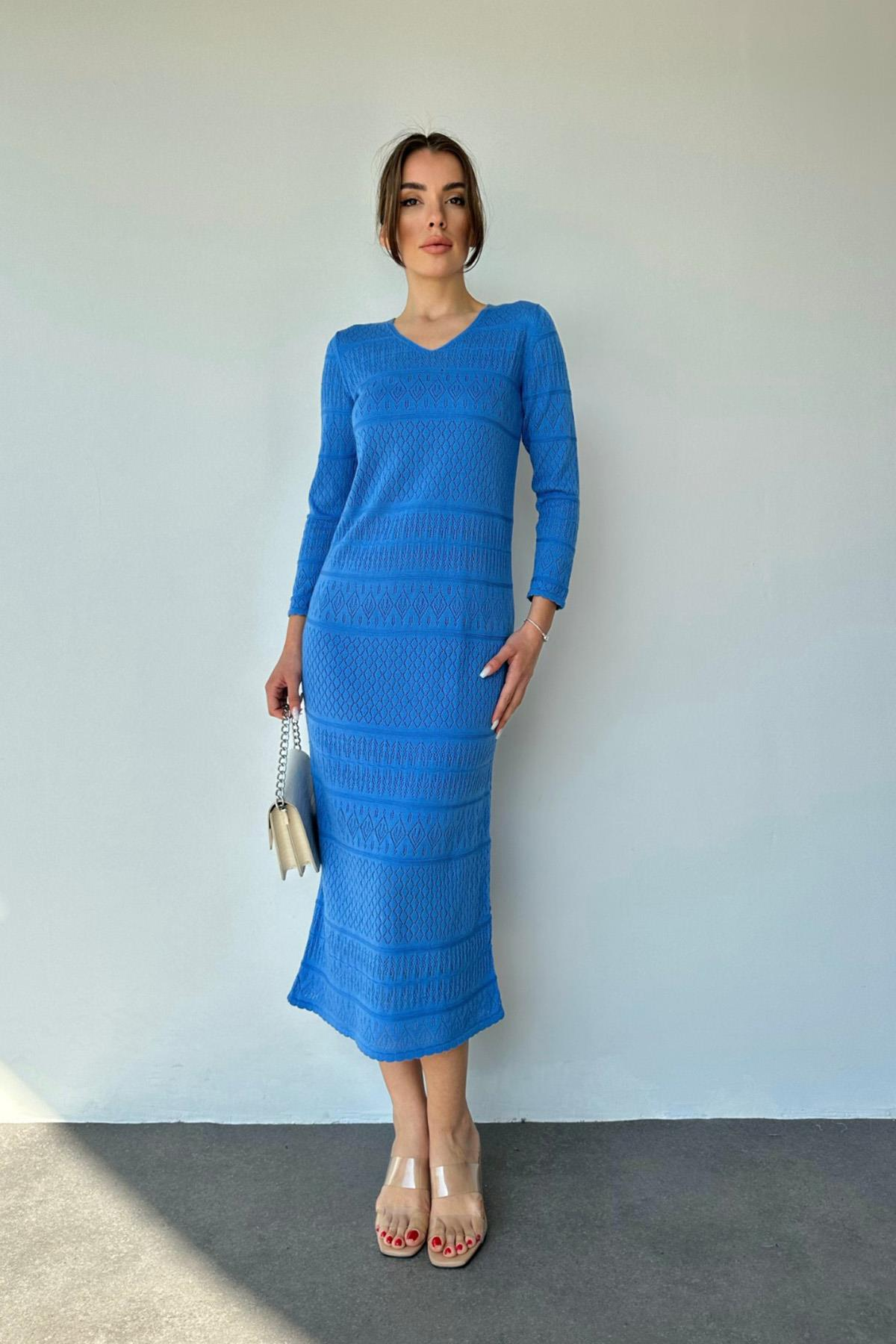 Gehaakte Maxi Jurk Blauw met Losse Onderjurk – One Size – Elegante Damesjurk