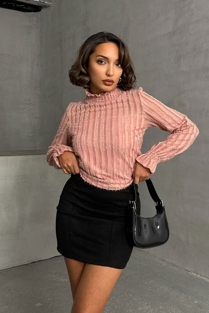 Rosé Textuur Dames Blouse met Ruches