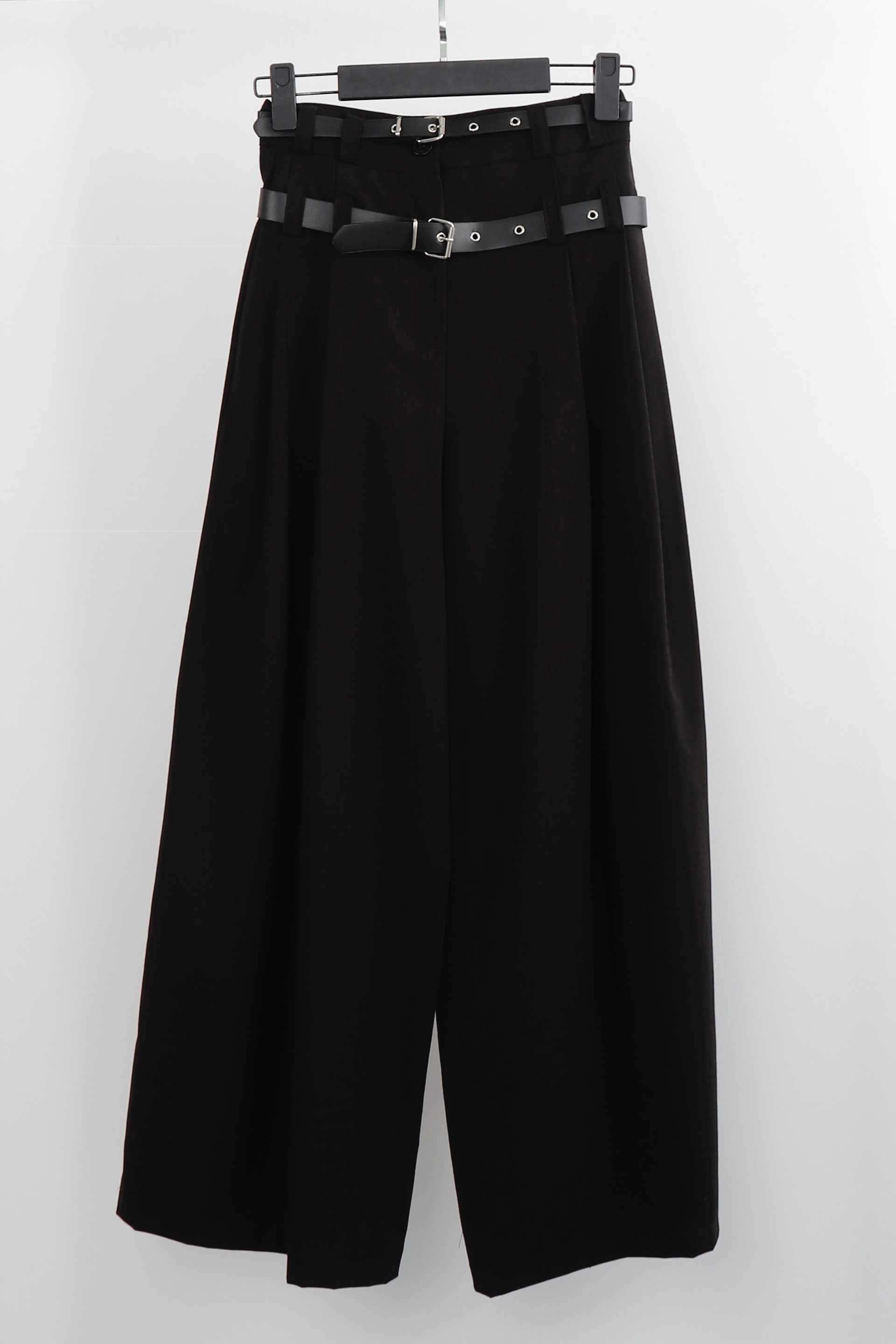 Zwarte Wide Leg Broek met Dubbele Riem – High Waist Palazzo Broek Dames
