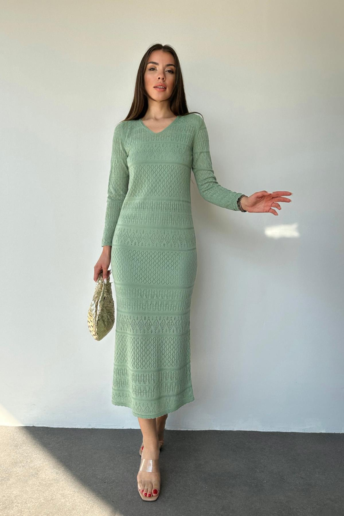 Gehaakte Maxi Jurk Groen met Losse Onderjurk – One Size – Elegante Damesjurk
