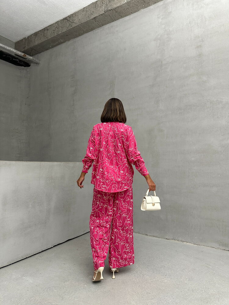 Broderie Line by AroeFashion - Geborduurde Wijde Broek Fuchsia