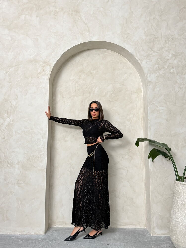 Midnight Elegance by AroeFashion - Zwarte Kant Maxi Rok Dames