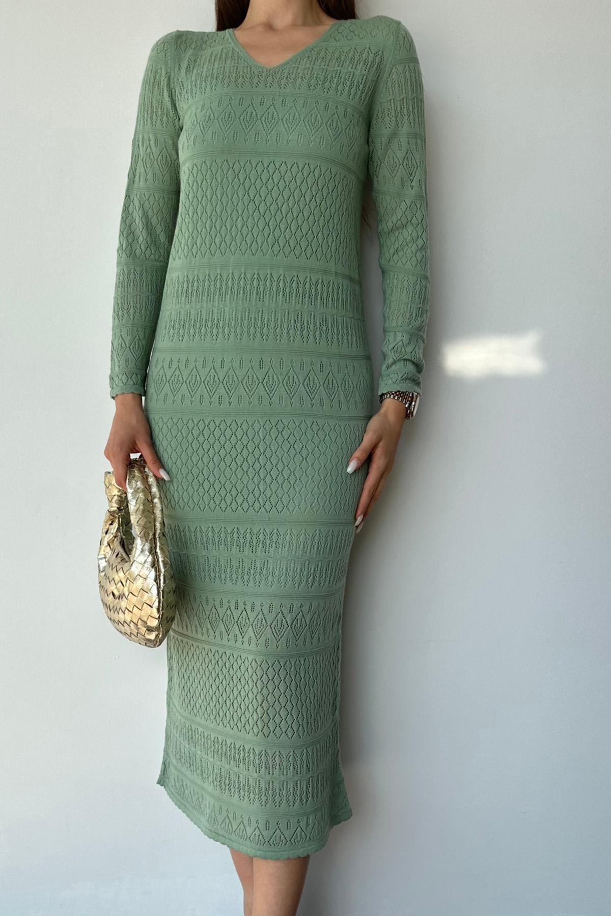 Gehaakte Maxi Jurk Groen met Losse Onderjurk – One Size – Elegante Damesjurk