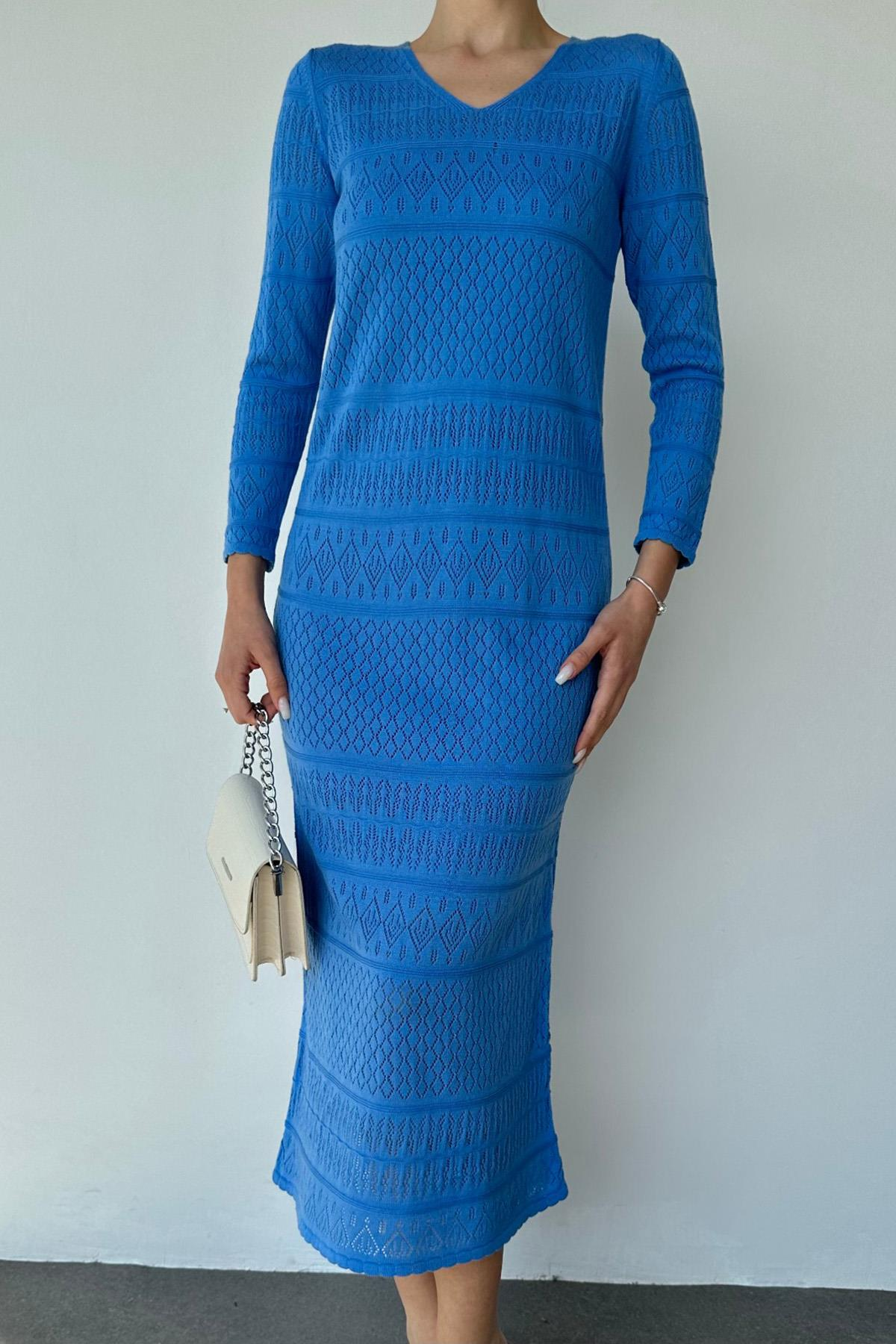 Gehaakte Maxi Jurk Blauw met Losse Onderjurk – One Size – Elegante Damesjurk