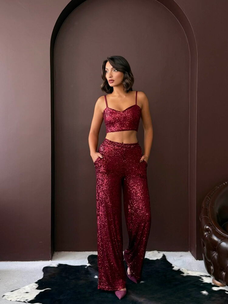 Midnight Elegance by AroeFashion - Wijnrode Pailletten Set