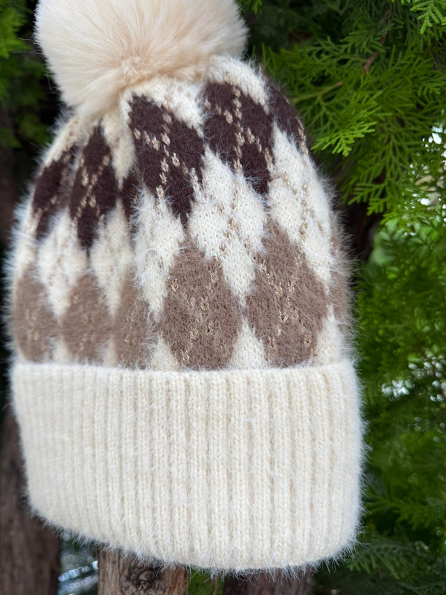 Blauer USA Gebreide muts met pompon en labeldetail, model 'LIFE' in beige