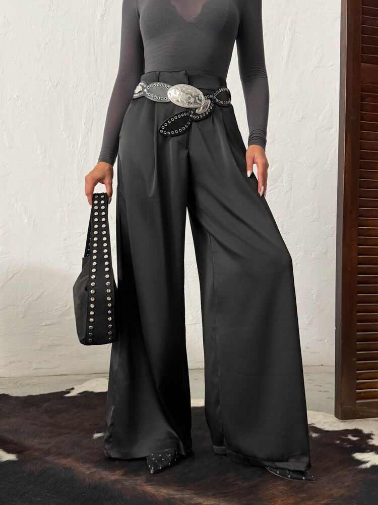 Zwarte Wide Leg Broek Dames High Waist & Elegant