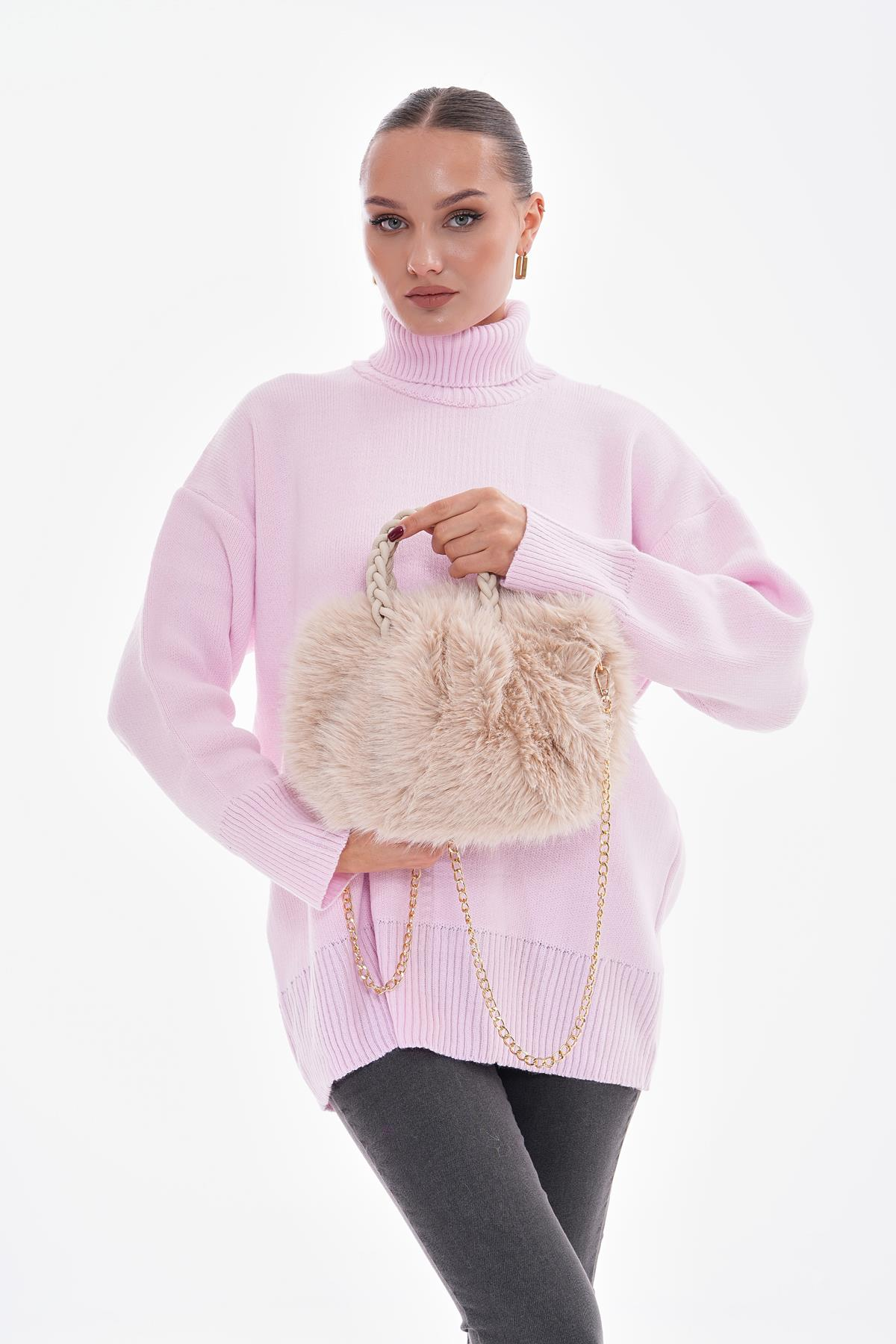 Luxe Creme Faux Fur Schoudertas – Elegant Statement Model