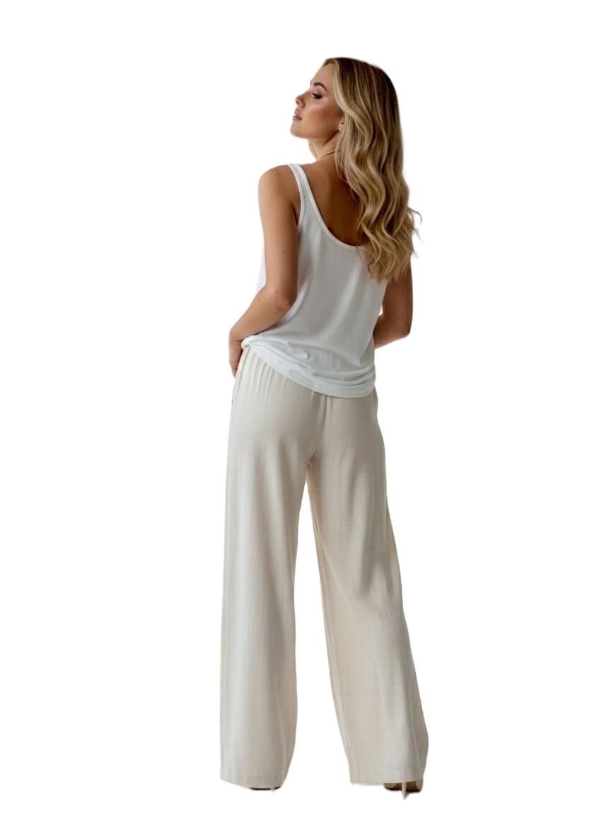 Beige Wide-Leg Broek Dames  Linnen/Katoen High Waist Elegant