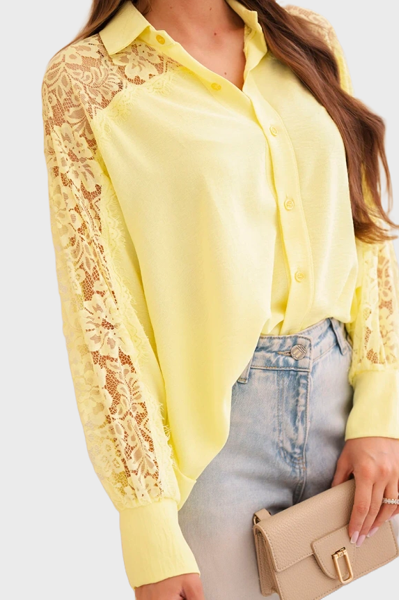 Gele Blouse Dames met Kant – Oversized Elegante Blouse
