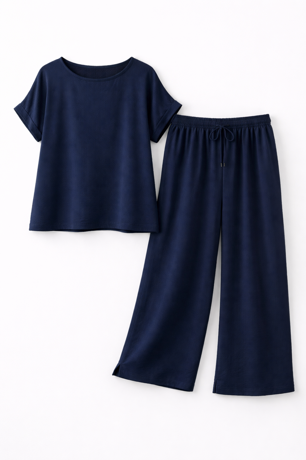 Donkerblauwe Lounge Set Dames  Wide Leg Broek & Top – Comfort Fit Elastische Taille