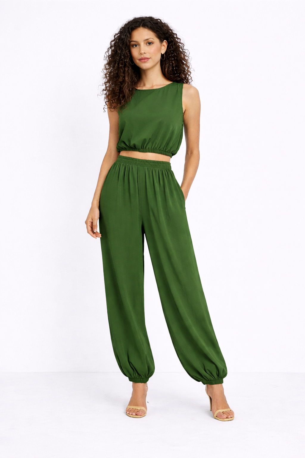 Dames Two Piece Set – Mouwloze Top & High Waist Broek met Elastische Taille