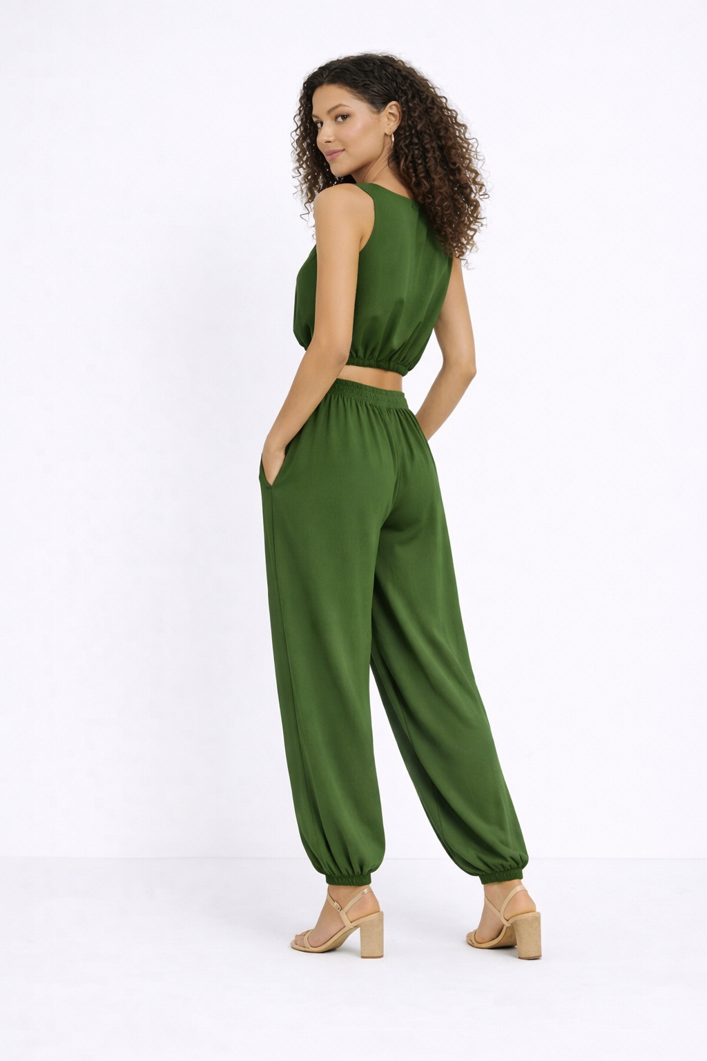 Dames Two Piece Set – Mouwloze Top & High Waist Broek met Elastische Taille