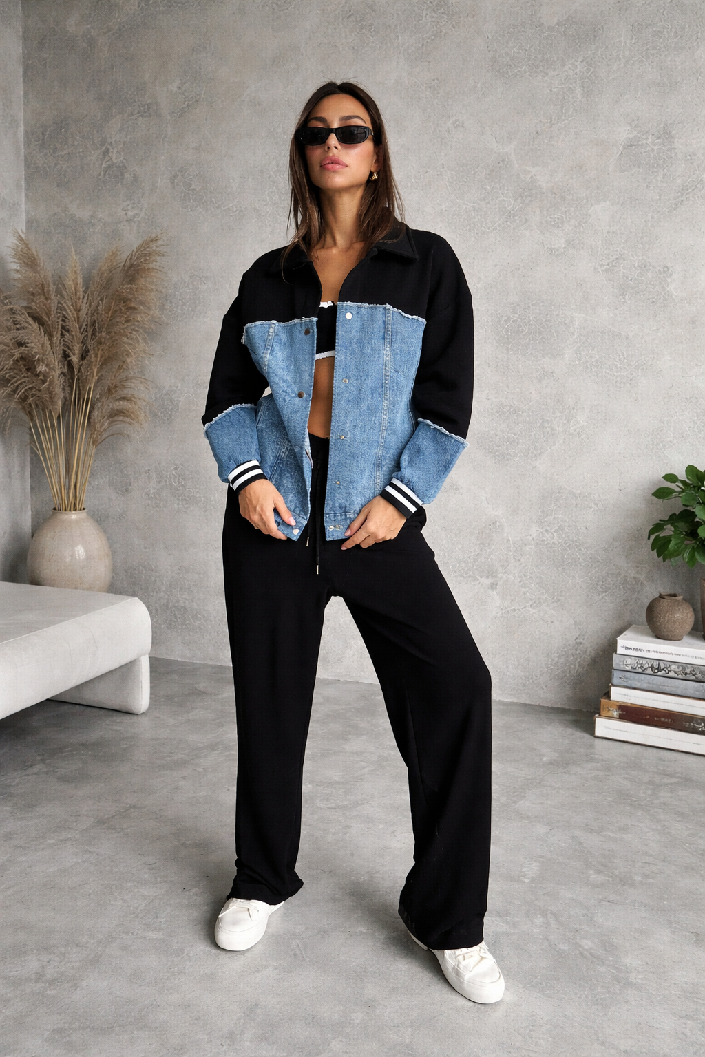 Two-Tone Denim & Sweat Vest Dames van Spijkerstof – Oversized Streetstyle Look – 100% Katoen