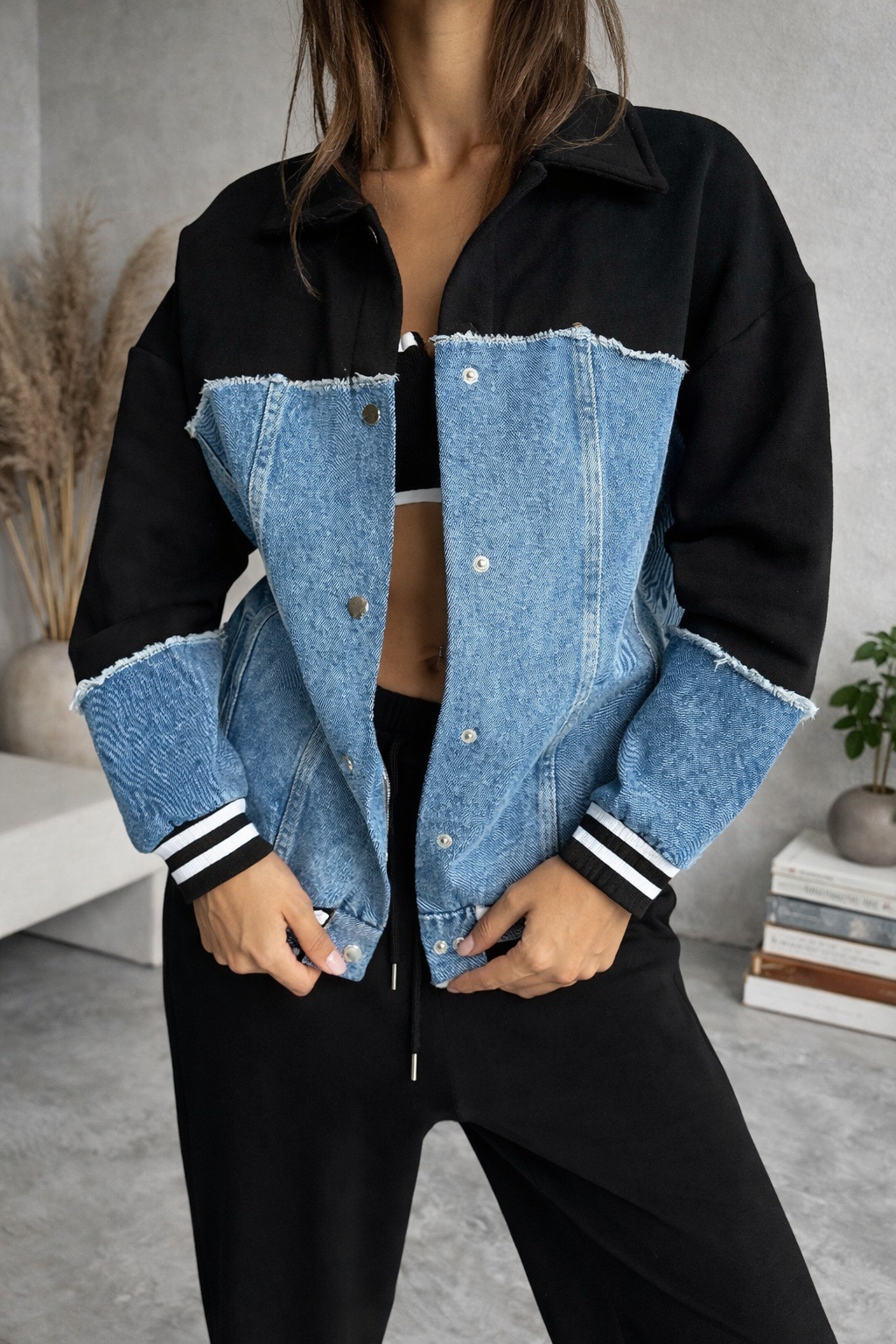 Two-Tone Denim & Sweat Vest Dames van Spijkerstof – Oversized Streetstyle Look – 100% Katoen