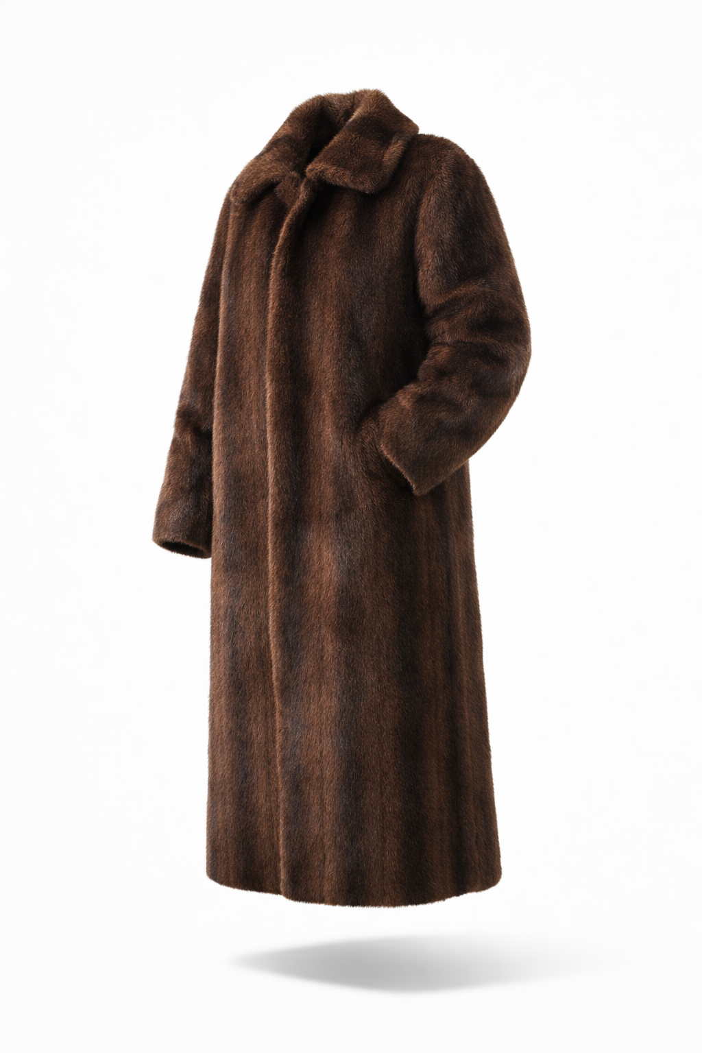 Luxe Lange Bruine Faux Fur Mantel voor Dames – Elegante Oversized Jas met Kraag