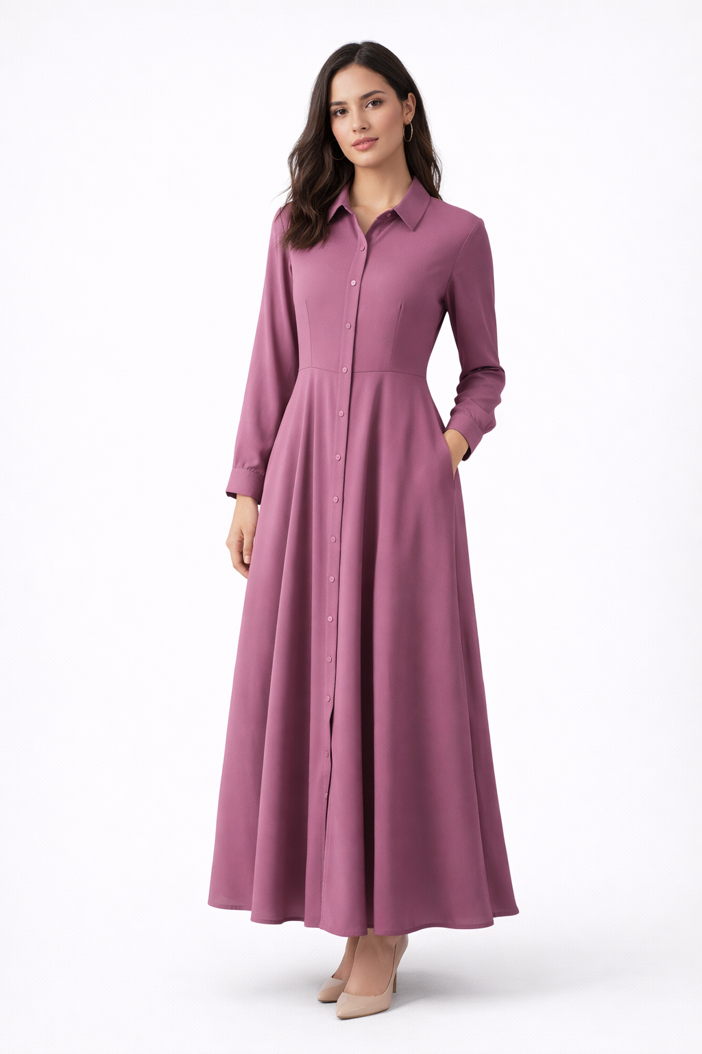 Oudroze Maxi Blousejurk 95% Viscose – Luchtige Lente/Zomer Jurk