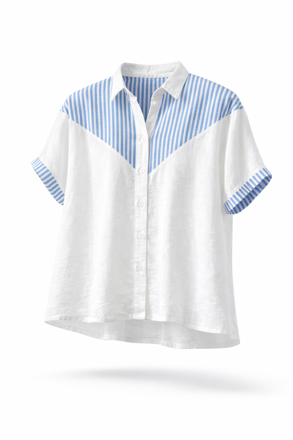 Wit Licht Blauw Gestreepte Dames Linnen Blouse