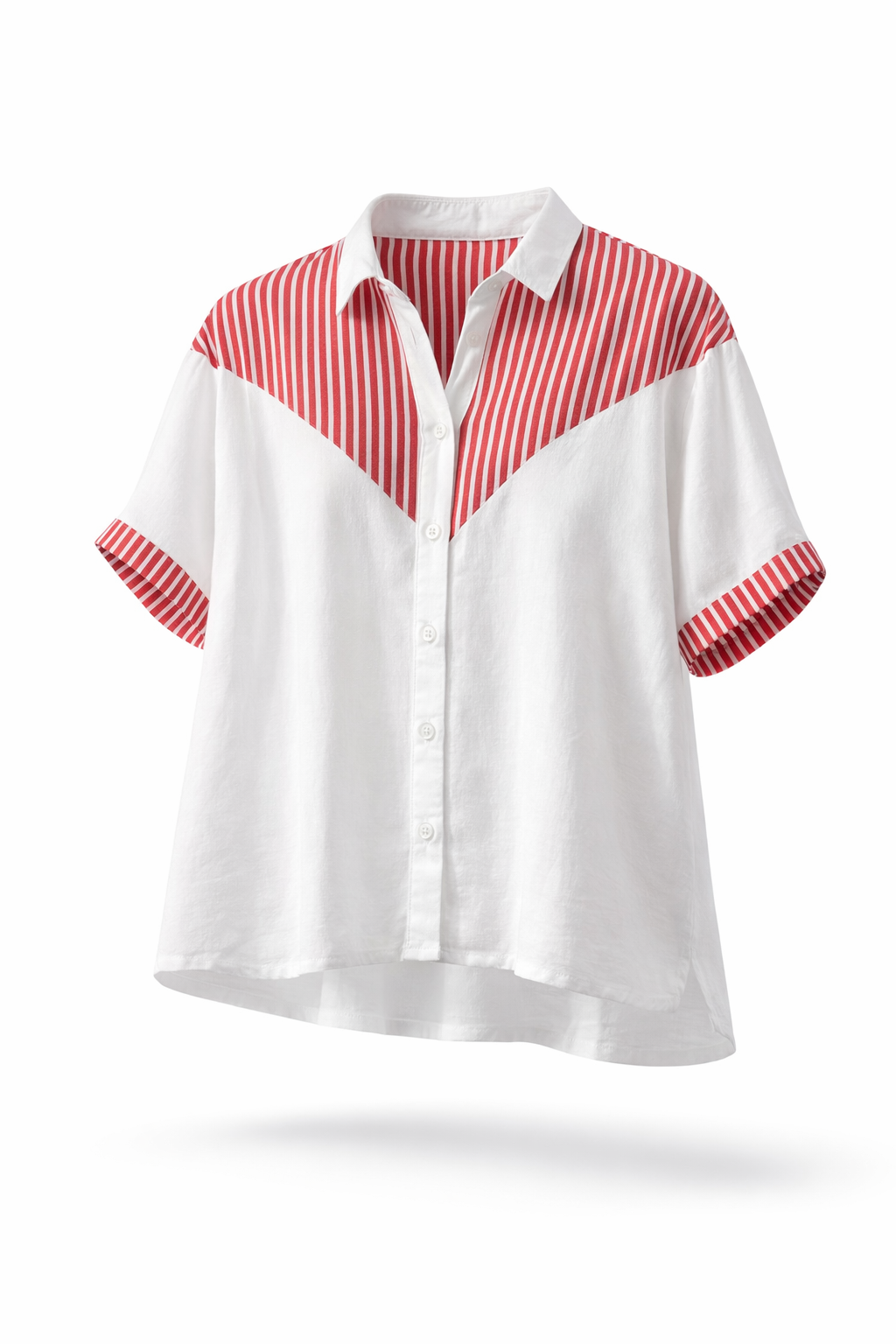 Wit Rood Gestreepte Dames Linnen Blouse
