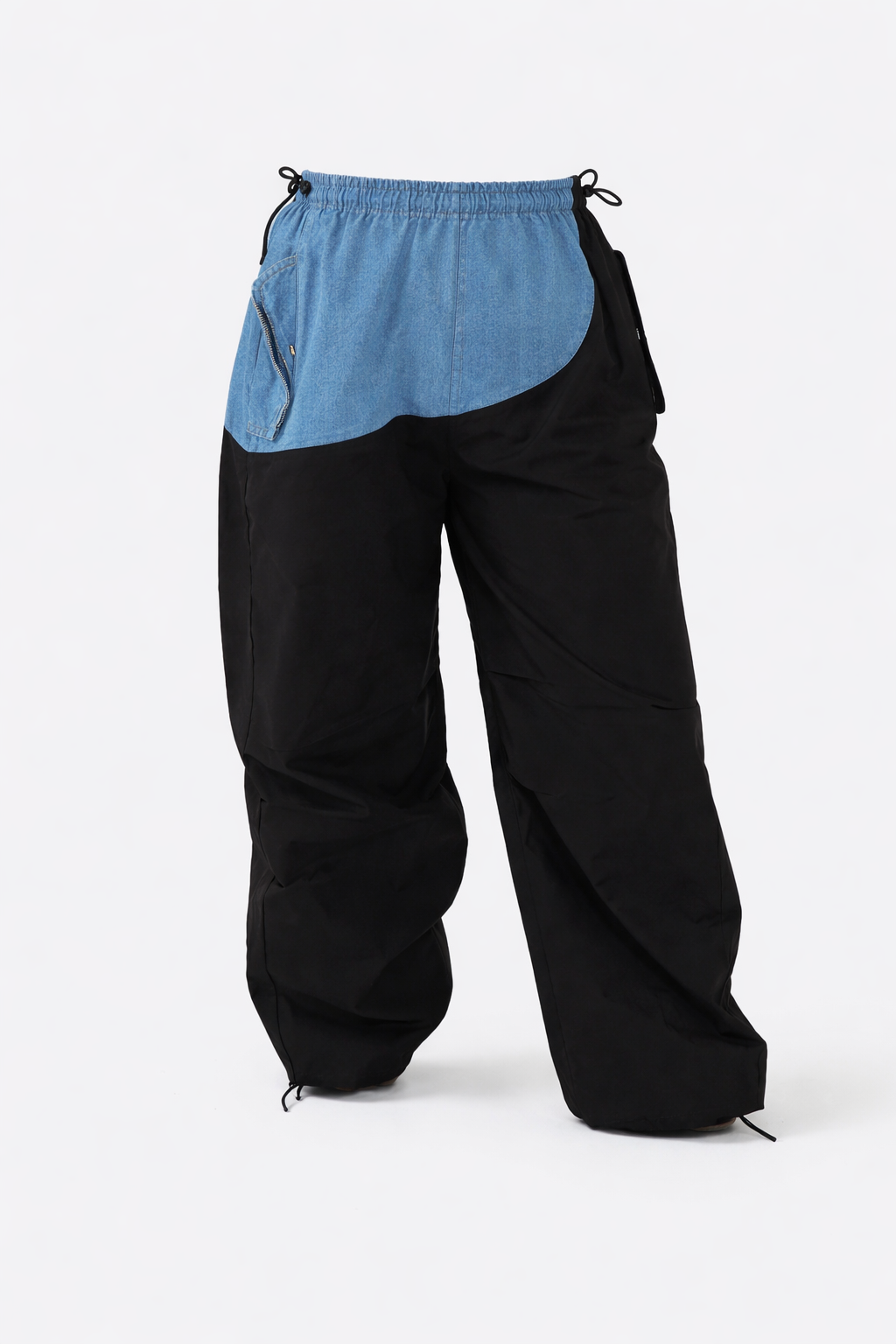 Two-Tone Wide Leg Broek Dames Streetstyle– Denim Detail – Elastische Taille