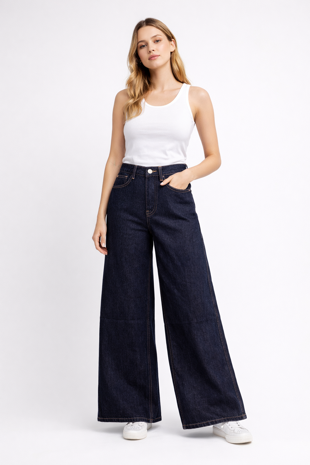 High Waist Wide Leg Jeans van Oraije Dames – Donkerblauw