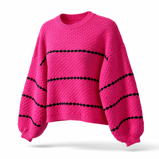 Dames Oversized Fuchsia Warme Gebreide Trui – Grof Knit – Zachte 30% Wol 70% Acryl – One Size