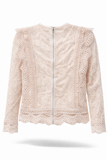 Elegante Luxe kanten lace Dames Top  Blouse met lange mouwen - Creme Off White